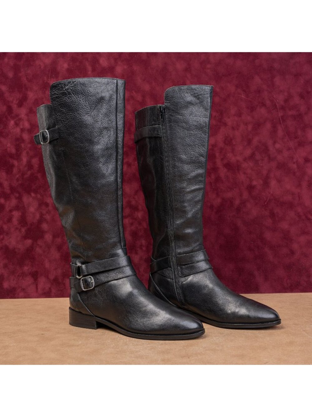 Lucky Brand Wmn Paxtreen Black Leather Wide Calf Riding Zip Tall Boots sz 8.5